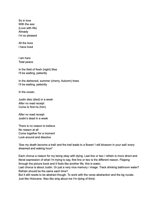 For My Young Death Lyrics Sheet 5